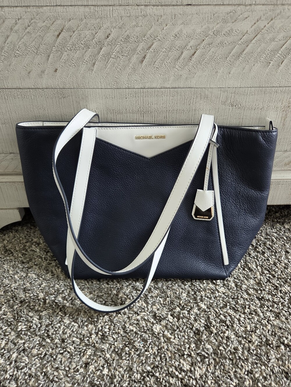 Michael Kors Navy & White Pebbled Leather Tote. #SW